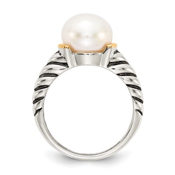 Shey Couture Sterling Silver with 14K Accent Antiqued 10mm Button Freshwater Cultured Pearl Ring — alternate view