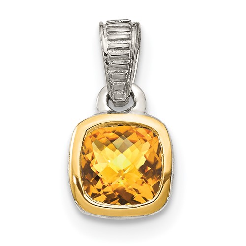 Sterling Silver Rhodium-plated w/14k Accent Citrine Pendant