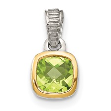 Image of Shey Couture Sterling Silver Rhodium-plated with 14k Accent Polished Cushion-cut Peridot Pendant