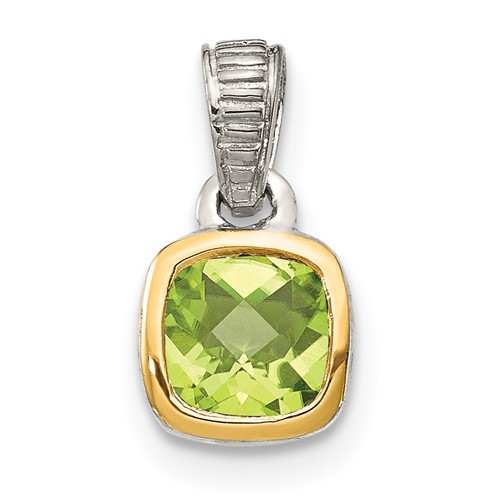 Sterling Silver Rhodium-plated w/14k Accent Peridot Pendant