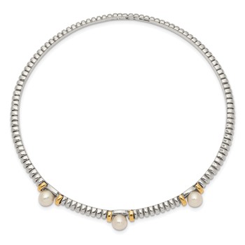 Shey Couture Sterling Silver with 14K Accent 4.5mm Freshwater Cultured Button Pearl Slip-on Bangle Bracelet — alternate view