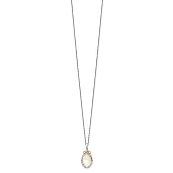 Shey Couture Sterling Silver with 14K Accent 18 Inch Floral Oval Mother Of Pearl Necklace — alternate view