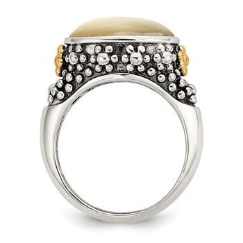 Shey Couture Sterling Silver with 14K Accent Antiqued Floral Oval Mother Of Pearl Ring — alternate view
