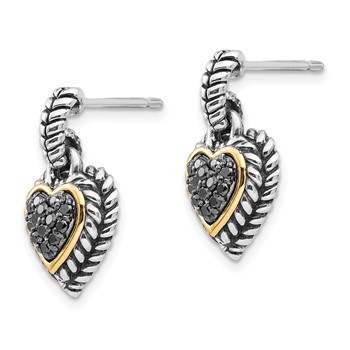 Shey Couture Sterling Silver with 14K Accent Antiqued Black Diamond Dangle Post Heart Earrings — alternate view