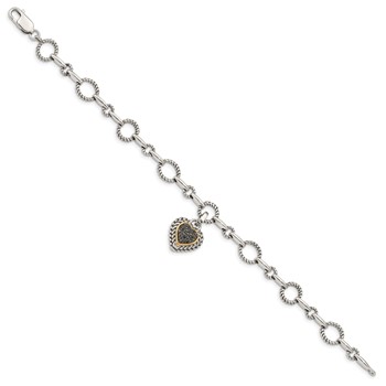 Shey Couture Sterling Silver with 14K Accent 8 Inch Antiqued Black Diamond Heart Link Bracelet — alternate view