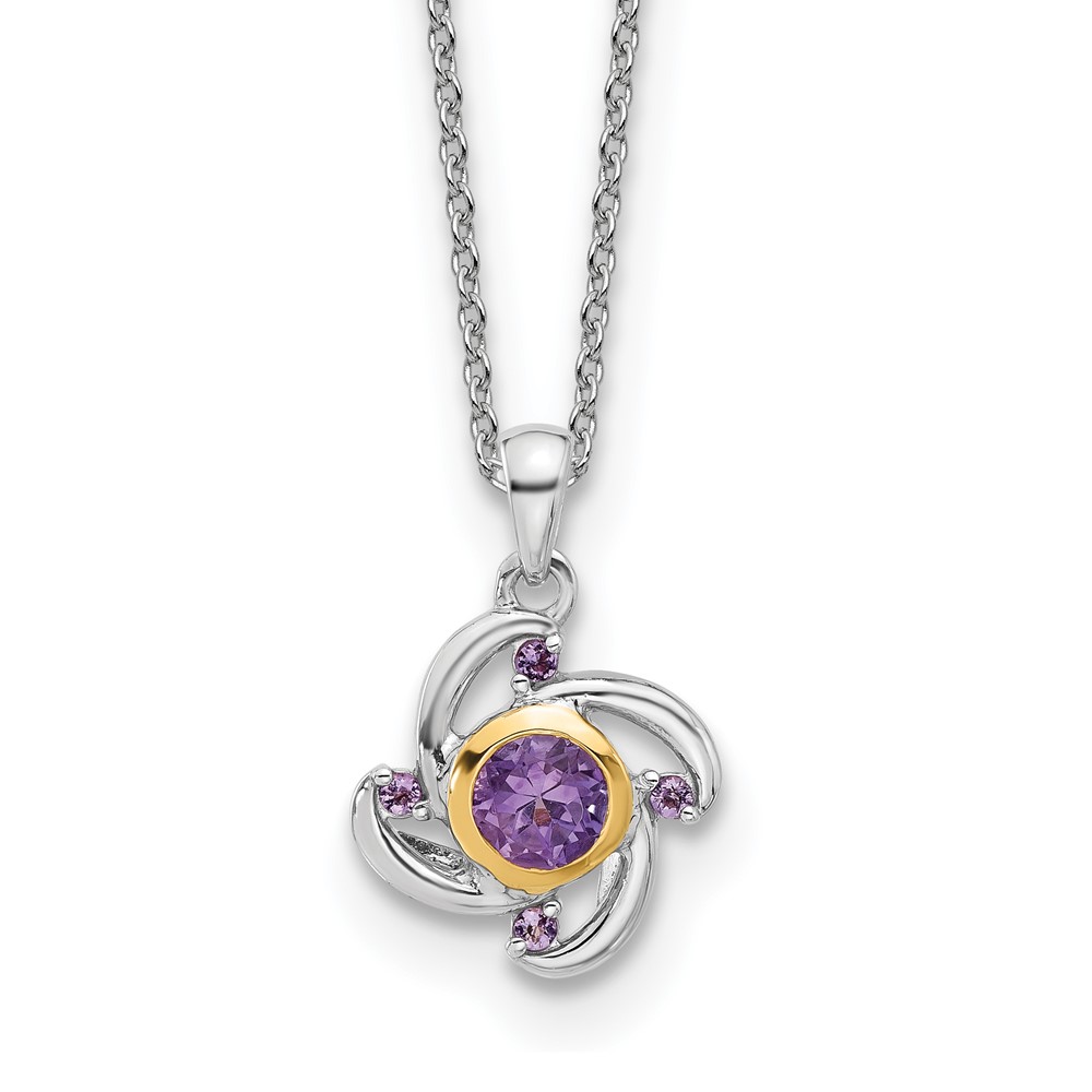 Sterling Silver Rh-plated w/14K .55Amethyst and .06Pink Qtz 18in Necklace