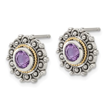 Shey Couture Sterling Silver with 14k Accent Antiqued Amethyst Post Earrings — alternate view