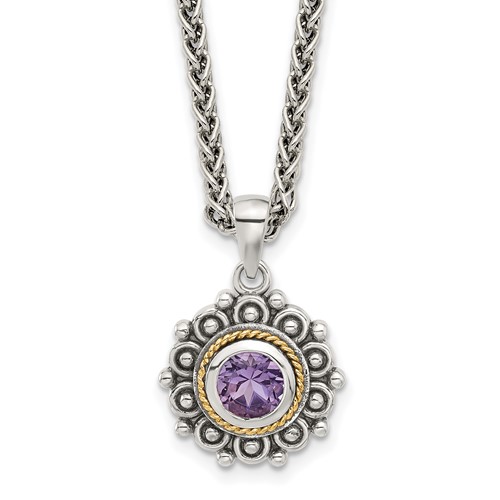 Sterling Silver w/14k Antiqued and Amethyst 18in Necklace