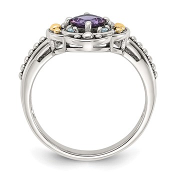 Shey Couture Sterling Silver with 14k Accent Antiqued .41 Amethyst / .09Swiss Blue Topaz Ring — alternate view