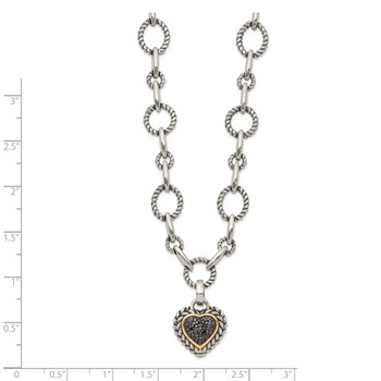 Shey Couture Sterling Silver with 14K Accent 17 Inch Antiqued Black Diamond Heart Drop Necklace — alternate view