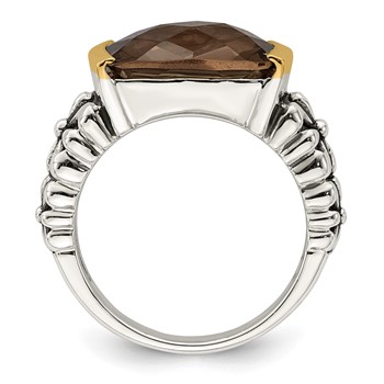 Shey Couture Sterling Silver with 14K Accent Antiqued Cushion Checkerboard Smoky Quartz Ring — alternate view