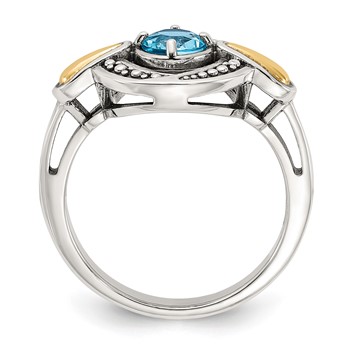 Shey Couture Sterling Silver Antiqued with 14k Accent Light Swiss Blue Topaz Ring — alternate view