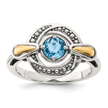 Shey Couture Sterling Silver Antiqued with 14k Accent Light Swiss Blue Topaz Ring