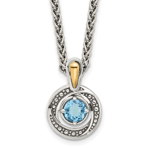 Sterling Silver w/14k Antiqued Light Swiss Blue Topaz Necklace