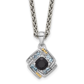 Shey Couture Sterling Silver Rhodium-plated with 14k Accent .49 Onyx and .16 Swiss Blue Topaz 18 inch Necklace