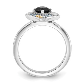 Shey Couture Sterling Silver Rhodium-plated with 14k Accent .50 Onyx and .16 Swiss Blue Topaz Ring — alternate view