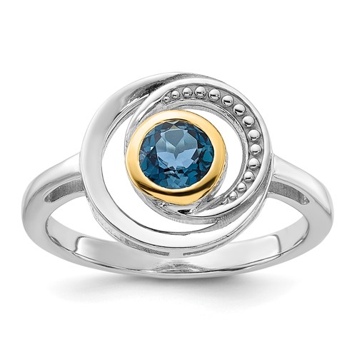 Sterling Silver Rhodium-plated w/14K London Blue Topaz Ring