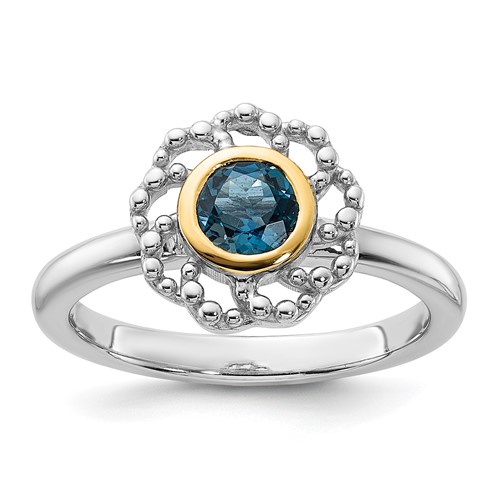 Sterling Silver Rhodium-plated w/14K London Blue Topaz Ring