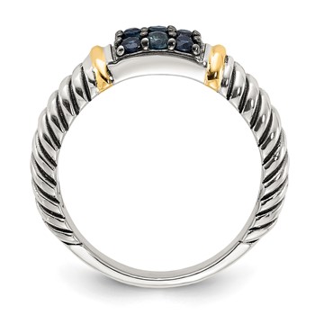 Shey Couture Sterling Silver with 14k Accent Black Rhodium Antiqued Sapphire Ring — alternate view