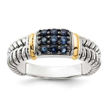 Shey Couture Sterling Silver with 14k Accent Black Rhodium Antiqued Sapphire Ring