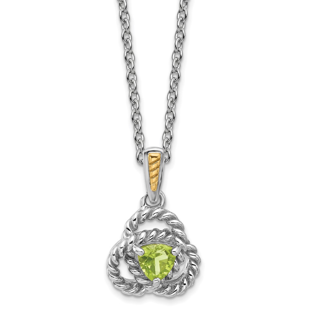 Sterling Silver Rhodium-plated w/14K Peridot Necklace