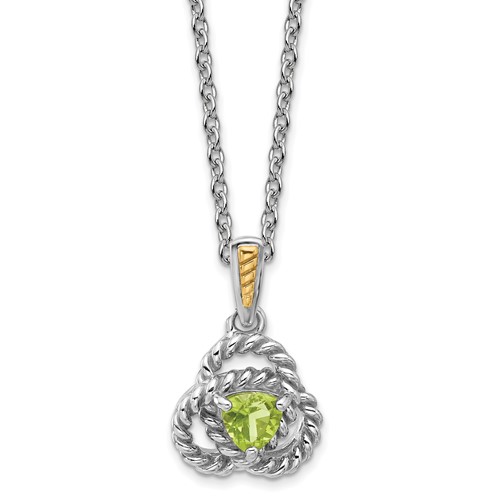 Sterling Silver Rhodium-plated w/14K Peridot Necklace
