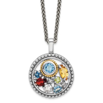 Shey Couture Sterling Silver Rhodium-plated with 14k Accent .43 Citrine/.93 Swiss Blue Topaz/.14 Light Blue Topaz/.13 Peridot 18 inch Necklace
