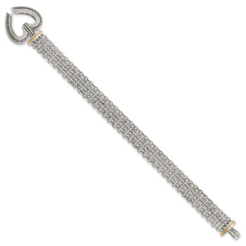 Shey Couture Sterling Silver with 14K Accent 7.75 Inch Antiqued Diamond Heart Bracelet — alternate view