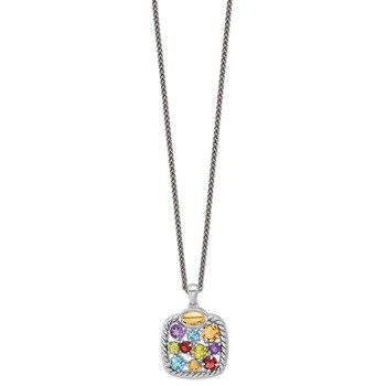Shey Couture Sterling Silver Rhodium-plated with 14k Accent .9 Citrine/.77 Amethyst/.84 Swiss Blue Topaz/.83 Peridot 18 inch Necklace — alternate view
