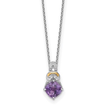 Shey Couture Sterling Silver Rhodium-plated with 14k Accent Checker-cut Cushion Amethyst and .04ct Diamond 18 inch with 2 inch Extension Necklace