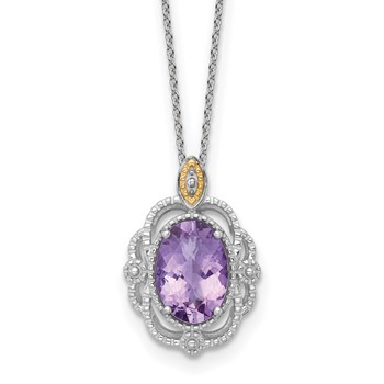 Shey Couture Sterling Silver Rhodium-plated with 14k Accent Oval Amethyst 18 inch with 2 inch Extension Vintage Necklace