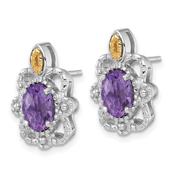 Shey Couture Sterling Silver Rhodium-plated with 14k Accent Oval Amethyst Vintage Post Earrings — alternate view