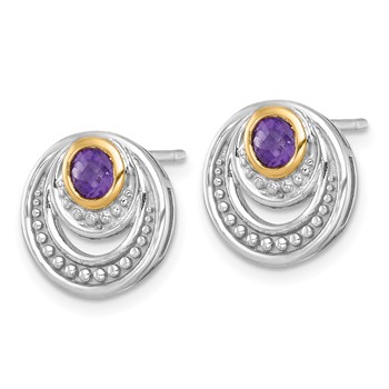 Shey Couture Sterling Silver Rhodium-plated with 14k Accent Round Amethyst Swirl Circle Post Earrings — alternate view