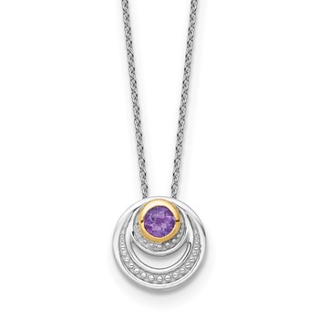 Shey Couture Sterling Silver Rhodium-plated with 14k Accent Round Amethyst Swirl Circle 18 inch with 2 inch Extension Necklace