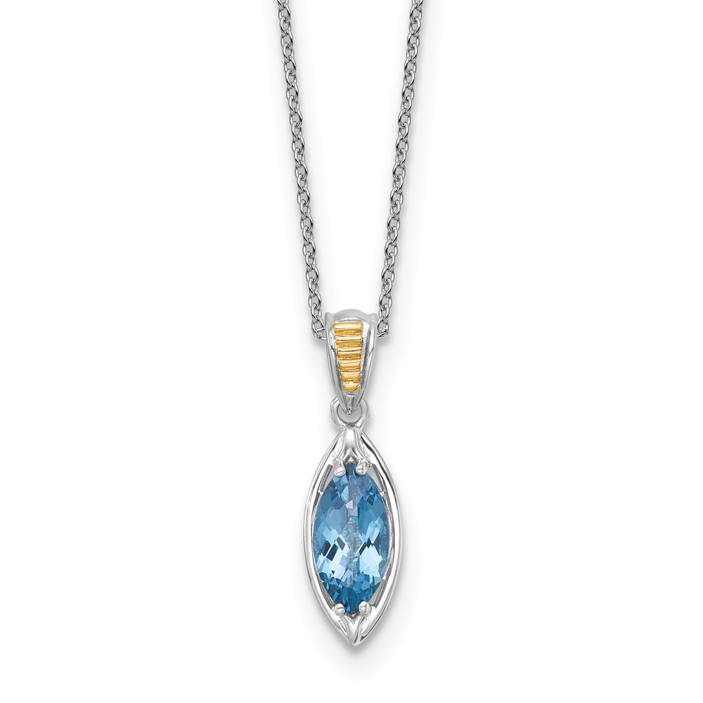 SS RH-plated w/14k Accent London Blue Topaz Navette Necklace