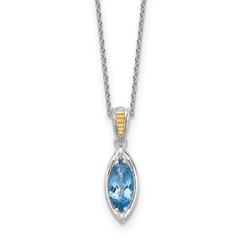 SS RH-plated w/14k Accent London Blue Topaz Navette Necklace