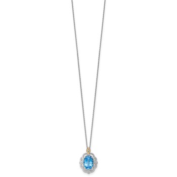 Shey Couture Sterling Silver Rhodium-plated with 14k Accent Oval Light Swiss Blue Topaz 18 inch with 2 inch Extension Vintage Necklace — alternate view