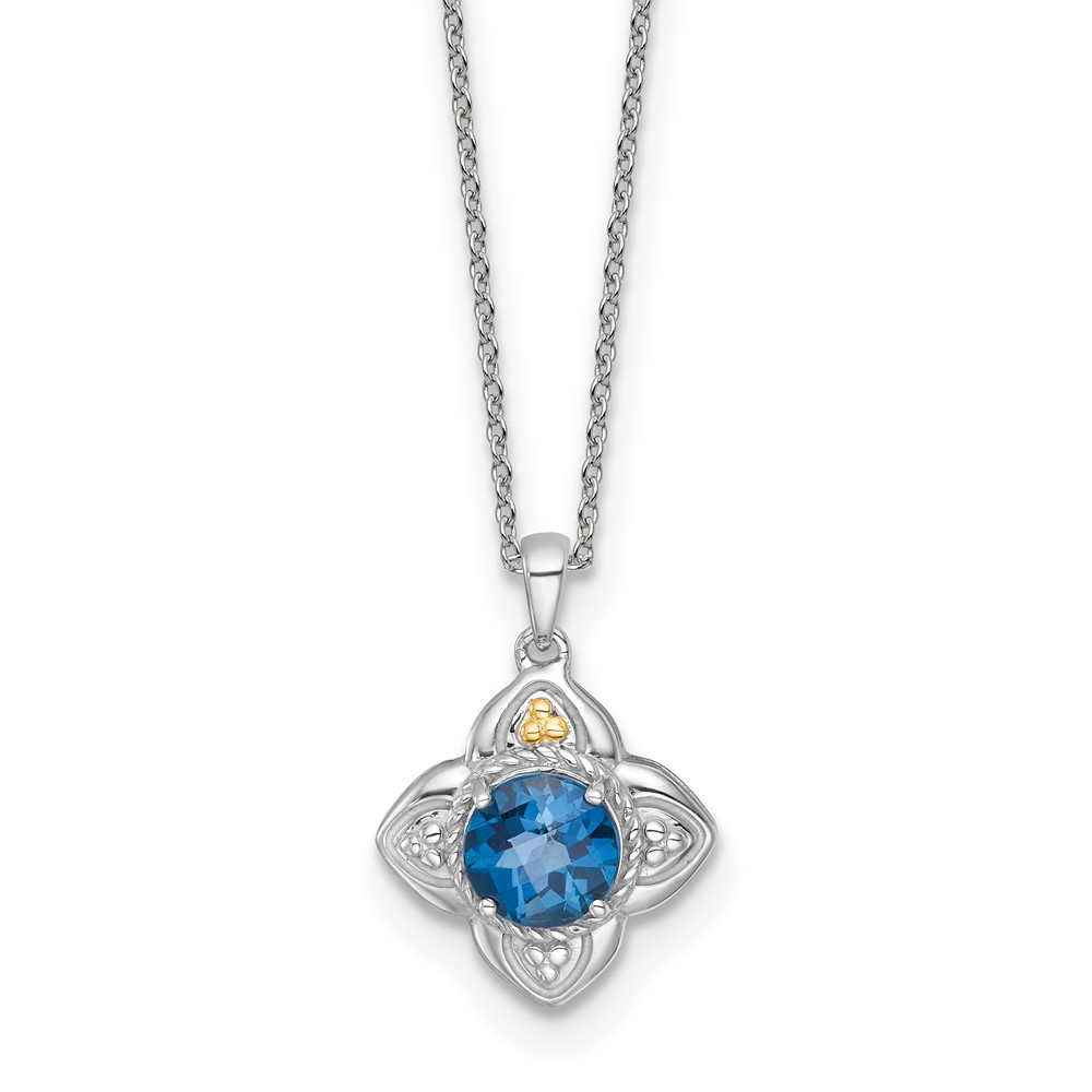 SS RH-plated w/14k Accent London Blue Topaz Flower Necklace