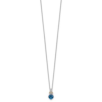 Shey Couture Sterling Silver Rhodium-plated with 14k Accent Checker Cushion London Blue Topaz .04ct. Diamond 18 inch with 2 inch Extension Necklace — alternate view