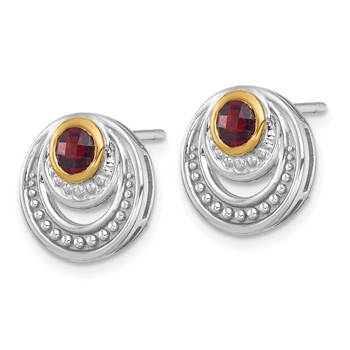 Shey Couture Sterling Silver Rhodium-plated with 14k Accent Round Garnet Swirl Circle Post Earrings — alternate view