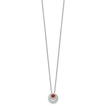 Shey Couture Sterling Silver Rhodium-plated with 14K Accent Round Garnet Swirl Circle 18 inch with 2 inch Extension Necklace — alternate view