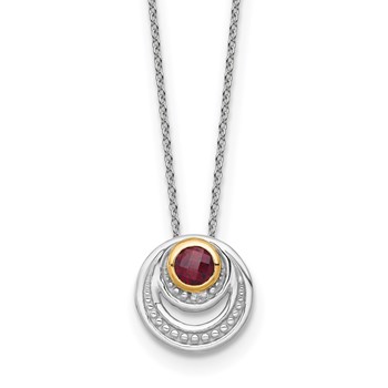 Shey Couture Sterling Silver Rhodium-plated with 14K Accent Round Garnet Swirl Circle 18 inch with 2 inch Extension Necklace