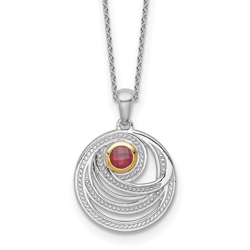Sterling Silver RH-plated w/14k Accent Garnet Round Swirl Necklace