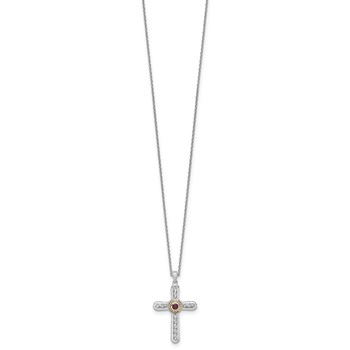 Shey Couture Sterling Silver Rhodium-plated with 14k Accent Round Garnet Textured Cross 18 inch with 2 inch Extension Necklace — alternate view