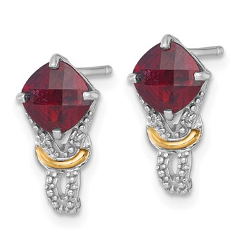 Shey Couture Sterling Silver Rhodium-plated with 14k Accent Checker-cut Cushion Garnet and .02ct. Diamond Post Earrings — alternate view