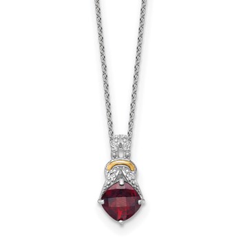 Shey Couture Sterling Silver Rhodium-plated with 14k Accent Checker Cushion Garnet and .04ct. Diamond 18 inch with 2 inch Extension Necklace