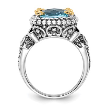 Sterling Silver w/14k Accent Polished & Antiqued Swiss Blue Topaz Ring — alternate view