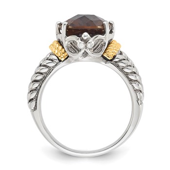 Sterling Silver w/14k Accent Antiqued Oval Smoky Quartz Ring — alternate view