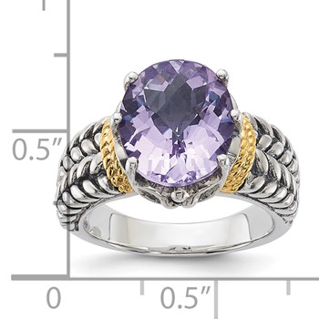 Sterling Silver w/14k Accent Antiqued Pink Quartz Ring — alternate view