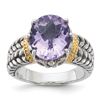 Sterling Silver w/14k Accent Antiqued Pink Quartz Ring